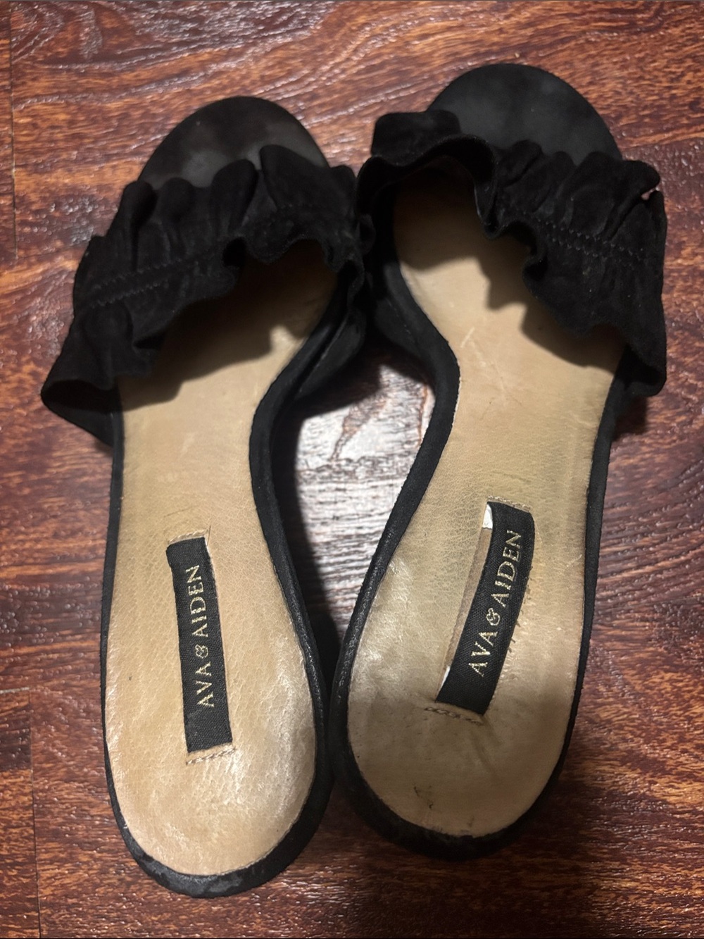 Ava & Aiden Black Ruffle Slide Mules